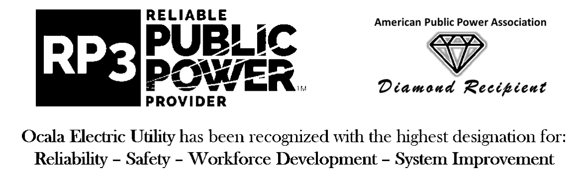 Ocala Electric Utility has been recognized with the highest designation for reliability, safety, workforce development, and system improvement